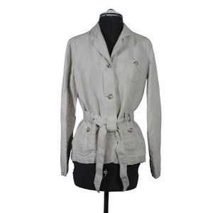 Eddie Bauer‎ women's button front long sleeve linen safari utility jacket 8P